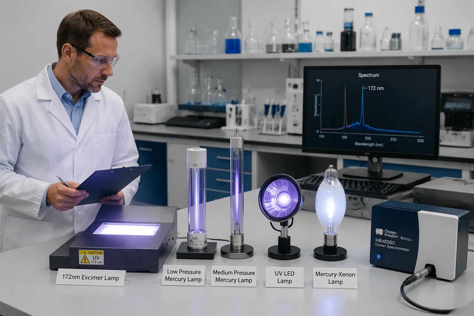 How does a 172nm excimer lamp compare to other UV lamps?